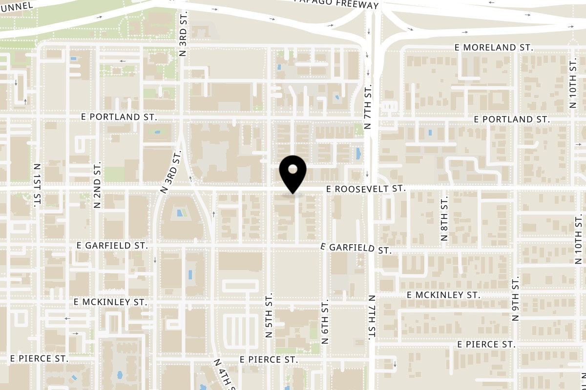 Map showing the location of Culinary Gangster Downtown Phoenix on 513 E Roosevelt St in Phoenix
